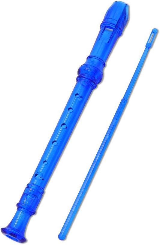 8 Hole Soprano Music Flute with Cleaning Rod, (Transparent Blue)