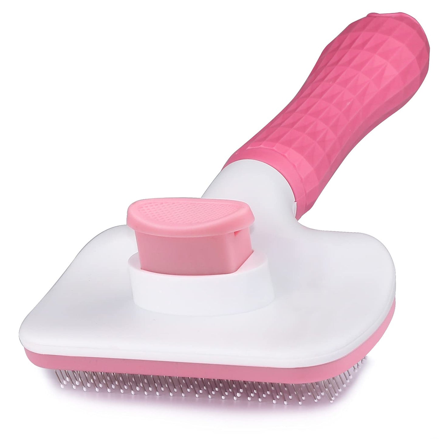 Self-cleaning pet brush, removes undercoat, pink