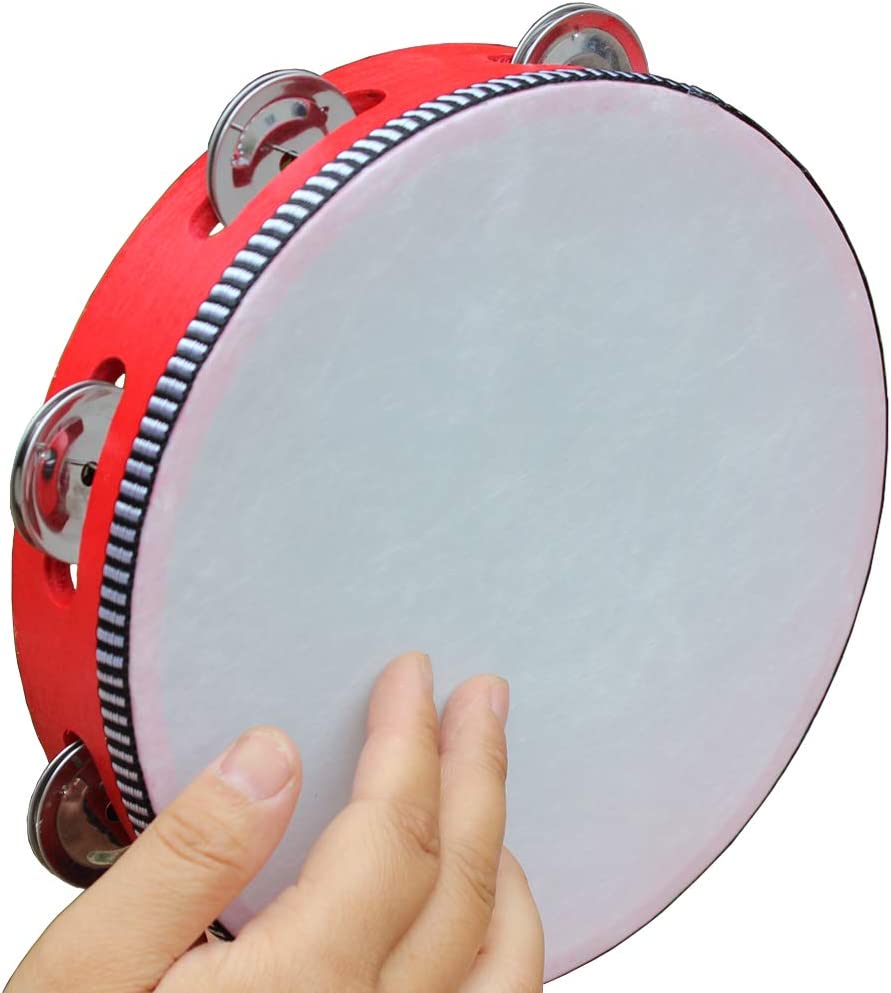 8" Tambourine with Head - Redwood Hand Held