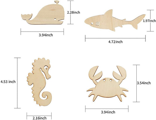 Set of 48 Unfinished Wood Cutouts, Sea Animals (6 Pieces/Shape)