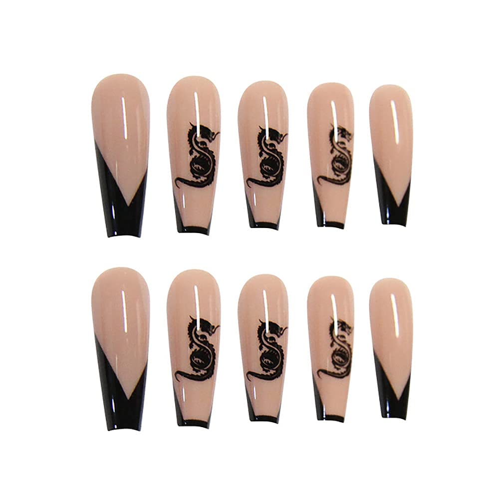 24 Pcs Coffin Fake Nails Glossy Nails Long Glue on Nails