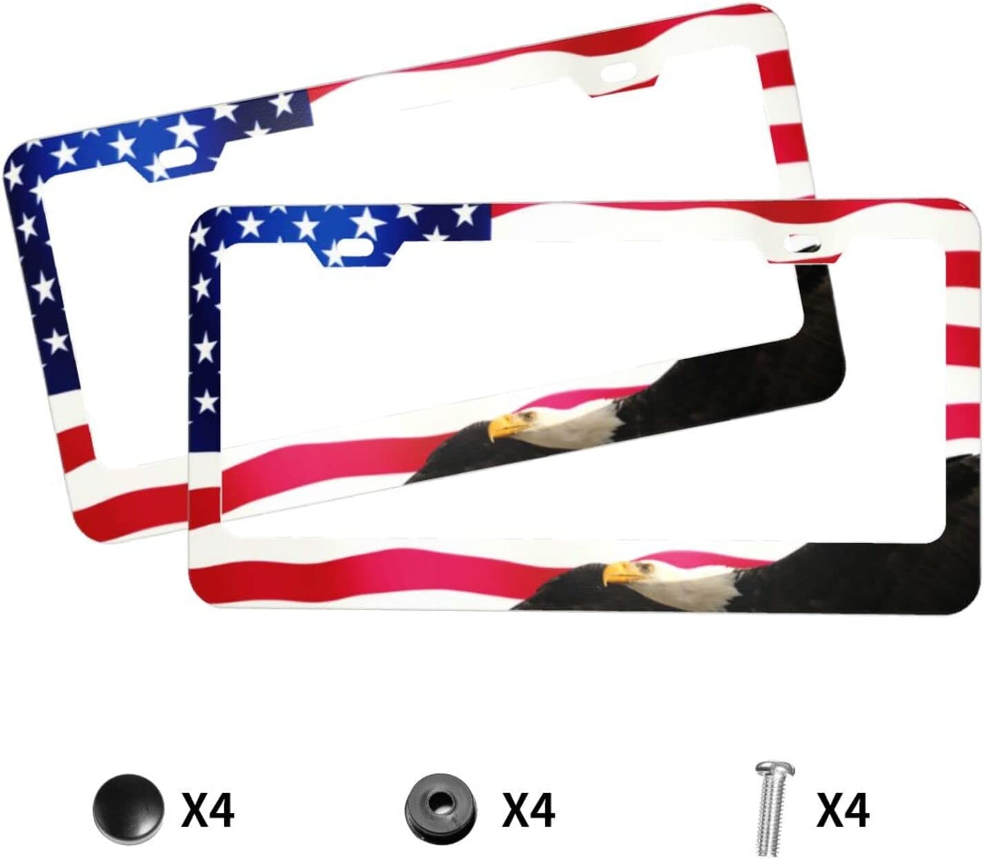 Stainless Aluminum Flag Eagle License Plate Frames 2 Pack