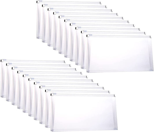 Plastic Envelopes, Zipper, Poly, Clear, 20 Pack