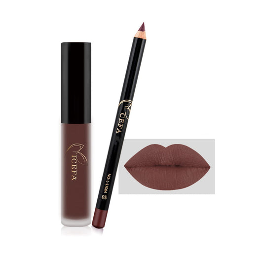 Set of 2 matte lipsticks and lip liners (Brown)