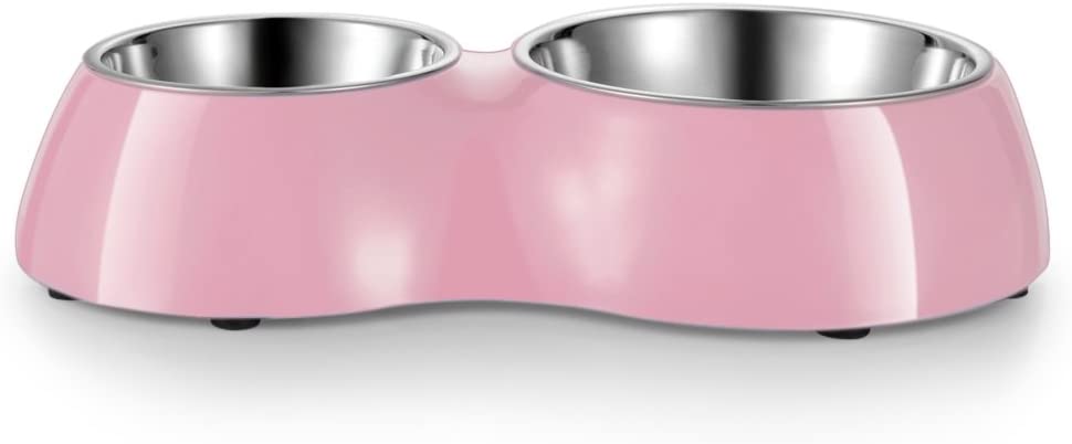 Stainless Steel Pet Bowl (Set of 2),Color: Pink