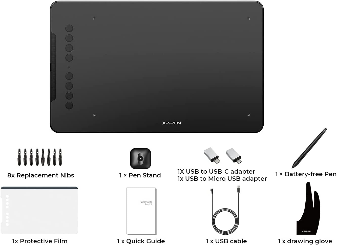 Drawing Tablet, 10 x 6.25 inches, Stylus Pen, 8 Access Keys