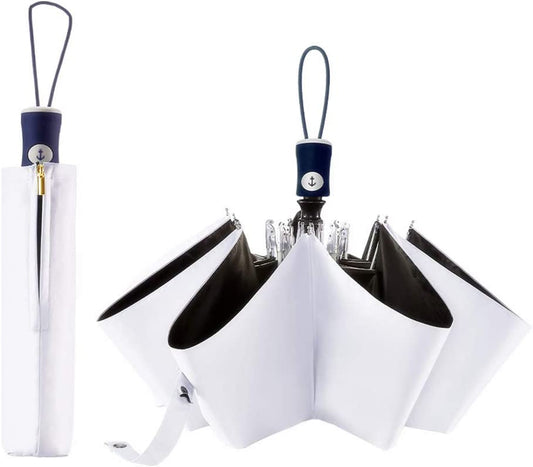 Compact Foldable Travel Umbrella with UV Filter, Color: White