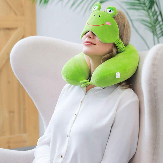 neck pillow with eye mask, (Frog) green