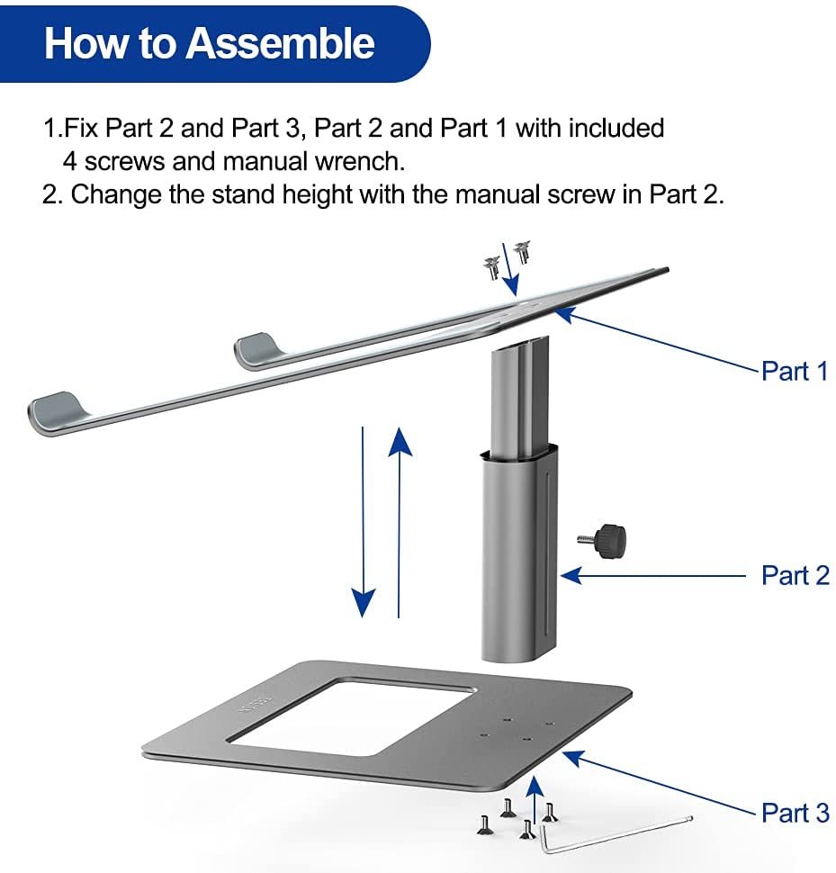 Aluminum laptop stand, adjustable (grey)