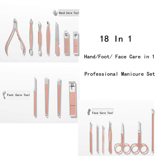 18 Piece Professional Stainless Steel Manicure Set