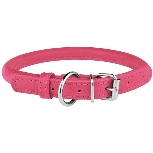 Coiled Leather Dog Collar, (9"-11" Neck Size, Pink)