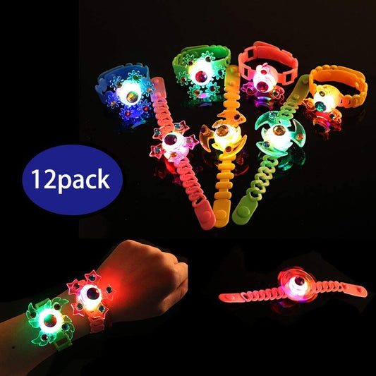 Pack of 12 glow in the dark illuminated glowing spinner bracelets