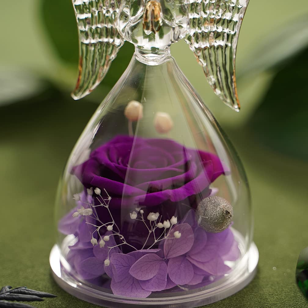 Angel Figurines with Real Rose for Valentine's Day (Purple)