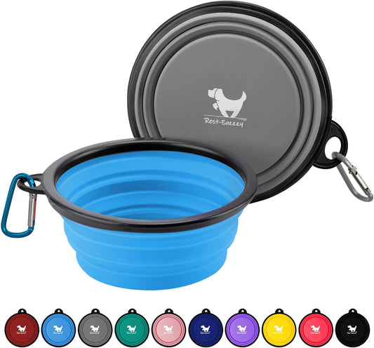 2-Pack portable pet water bowls (grey and blue)