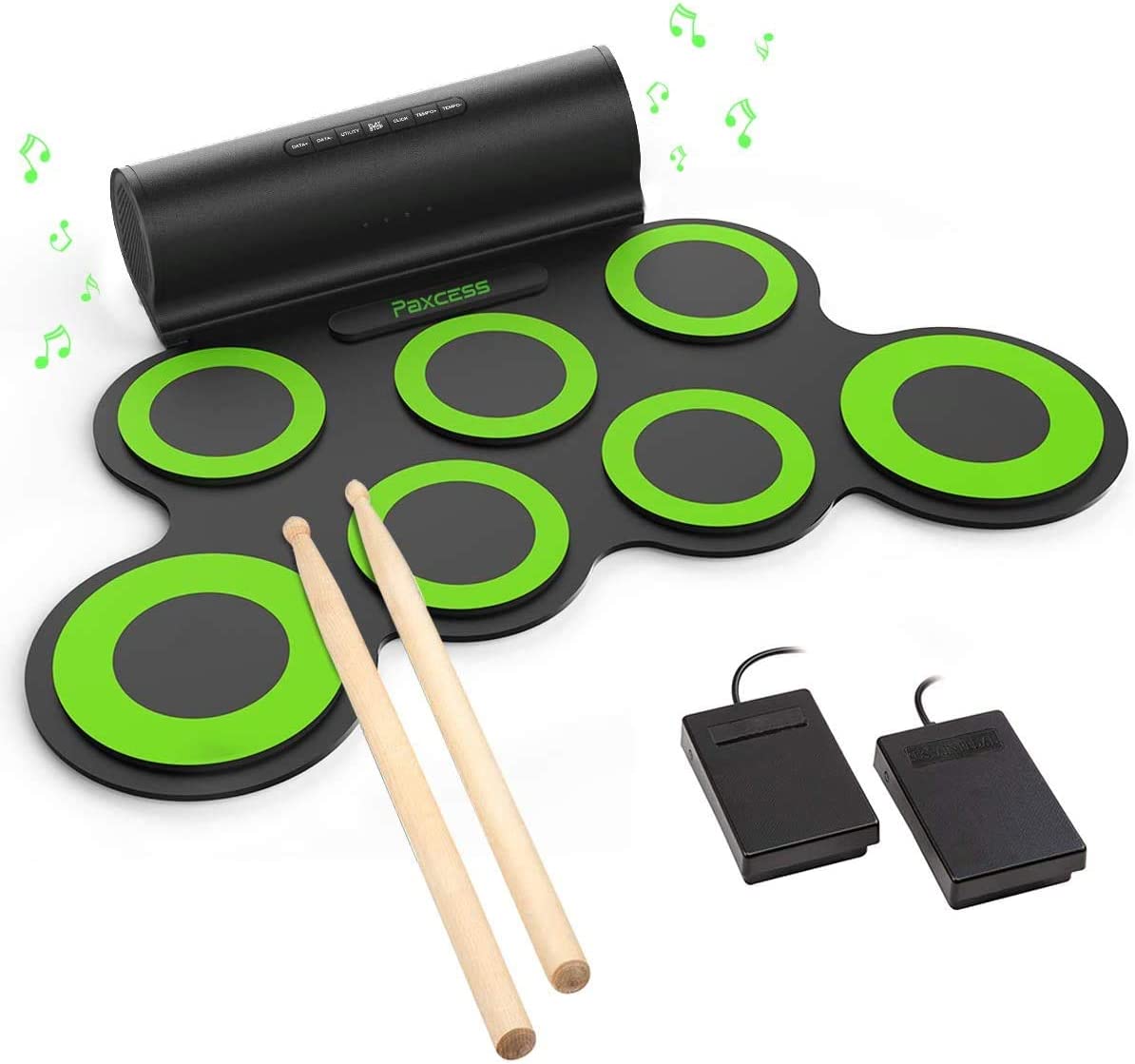 Electronic drum kit with headphone jack, built-in speaker