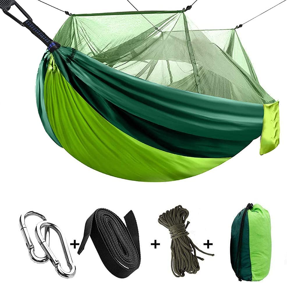 10ft Camping Hammock with Mosquito Net and Straps, (Green)