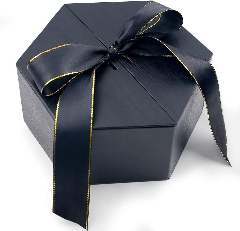 8 inch large gift box, with cover ribbon. Black