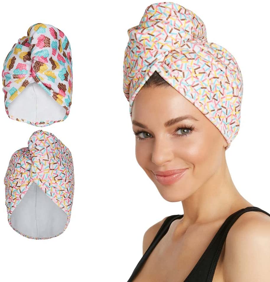 2-Pack Microfiber Hair Towels (Cupcakes, Sprinkles)