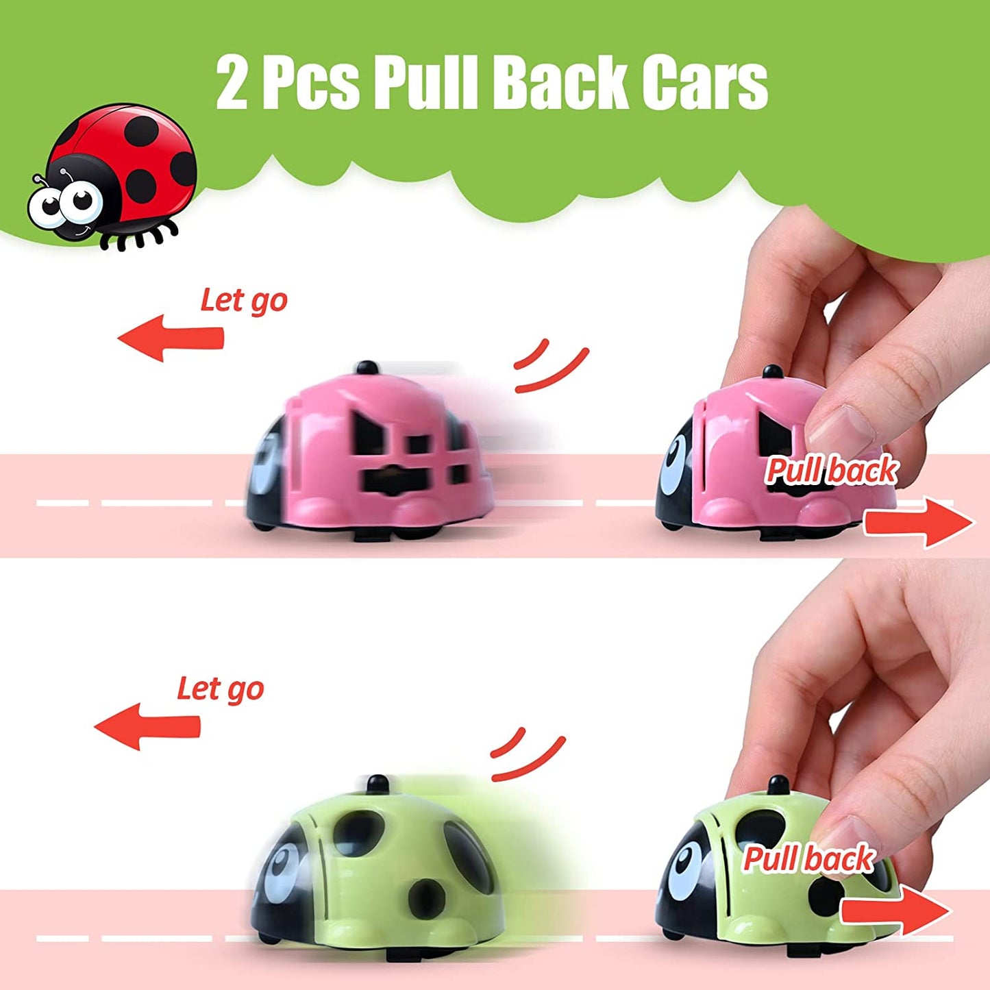 Friction Powered Push & Go Car Toys, (4 pcs)