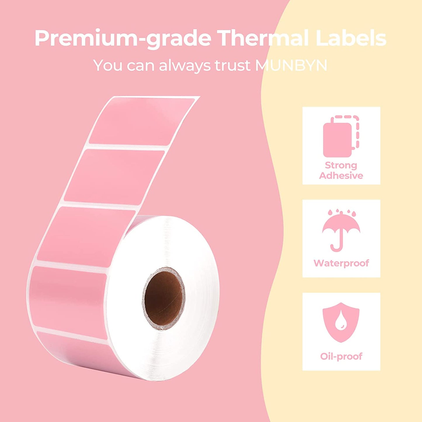 Labels 2.25" x 1.25", Square, Pink, 1 Roll, 1,000 Labels