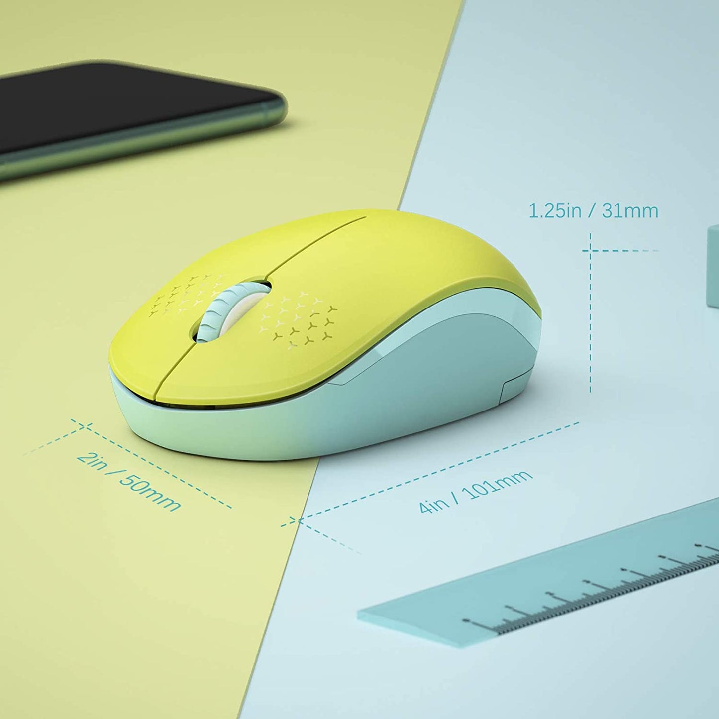 Wireless Computer Mouse, With USB Receiver (Yellow/Green)