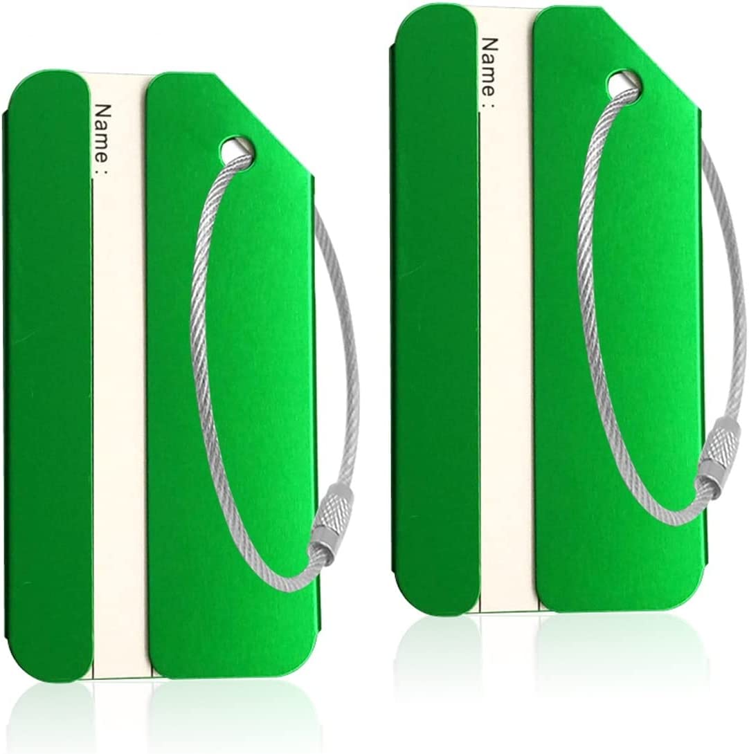 Aluminum Travel Luggage Identifier Tags, (Pack of 2, Green)