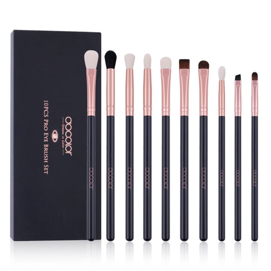 10 Piece Makeup Brush Set with Gift Box, Black with Rose Gold