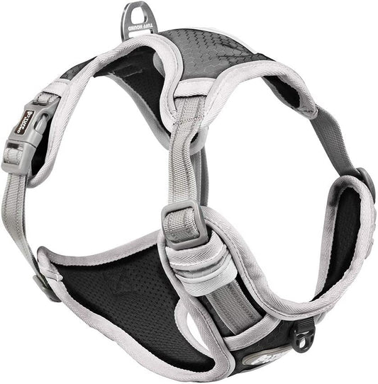 Pet harness with 2 metal rings and adjustable handle, Black Gray