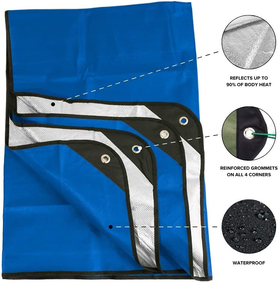 Thermal Survival Blanket, Reflective, 60" x 82" (Blue)