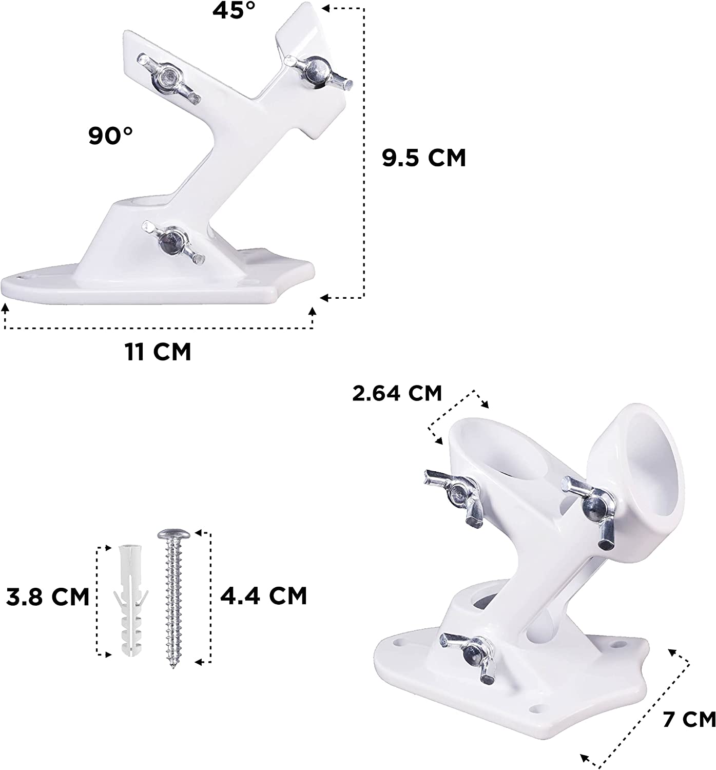 Heavy Duty 0.75 to 1 Inch Flag Pole Bracket with Clamp - White