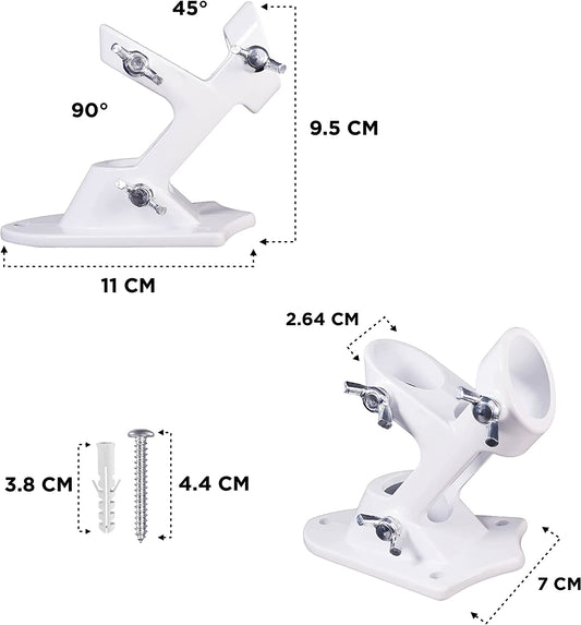 Heavy Duty 0.75 to 1 Inch Flag Pole Bracket with Clamp - White