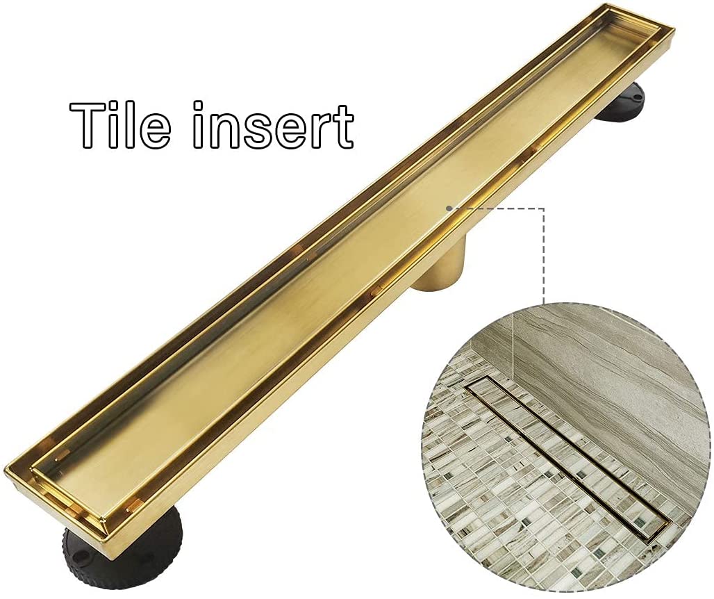 24" Linear Shower Drain with Flat Insert Cover and 2-in-1 Tile