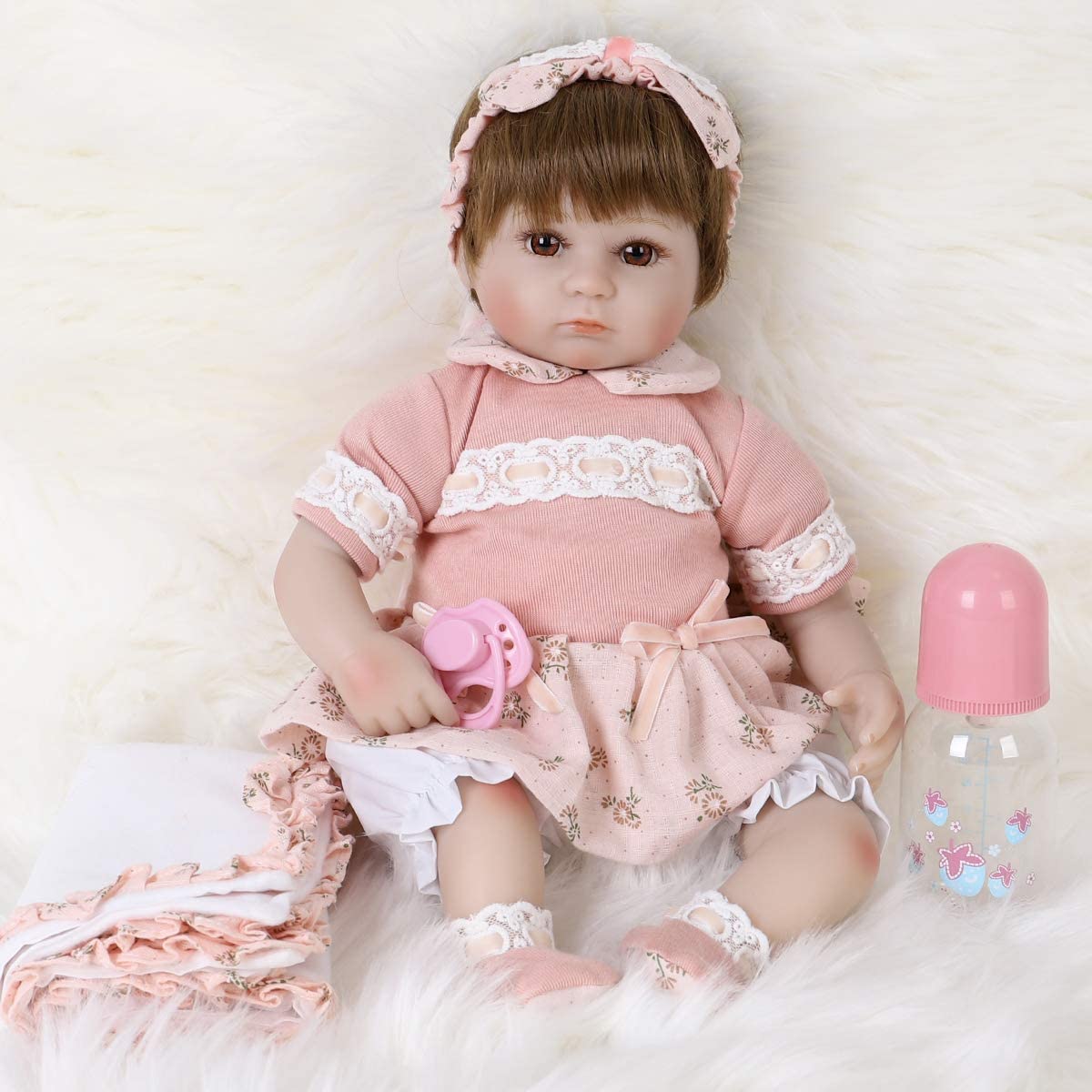 16 inch silicone doll, soft body, (pink accessories)