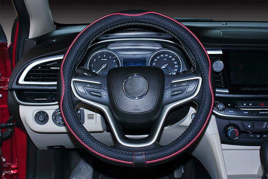 Microfiber Leather Car Steering Wheel Cover (Black  red)