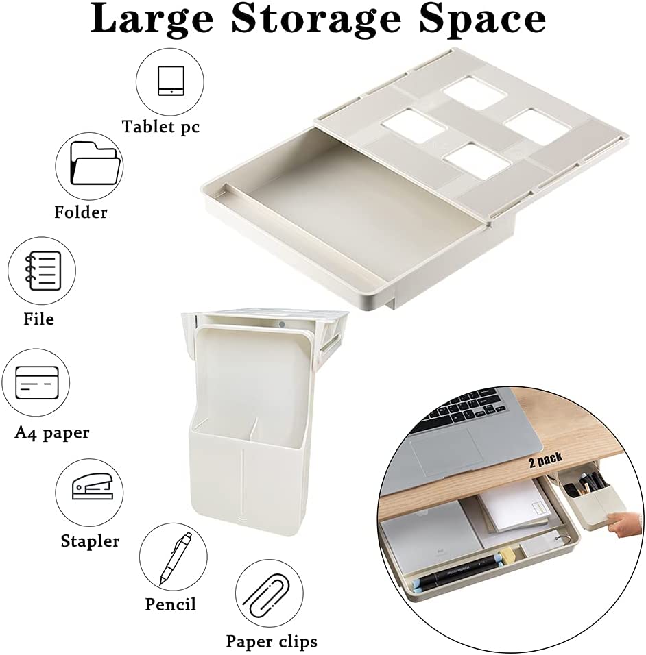 2 Pack Under Desk Storage (Large & Small) Beige