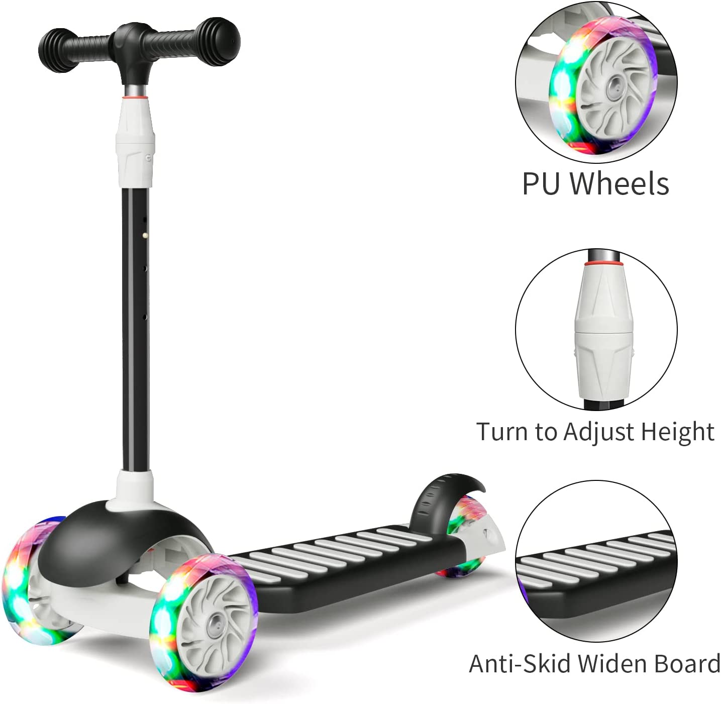 scooter with light up wheels for children color: black