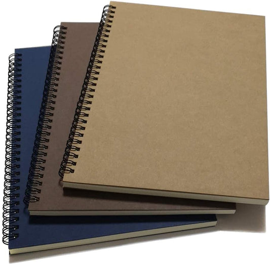 Spiral Notebook, 10.5" x 7.3", 3-Pack, Dark Brown/Blue/Brown