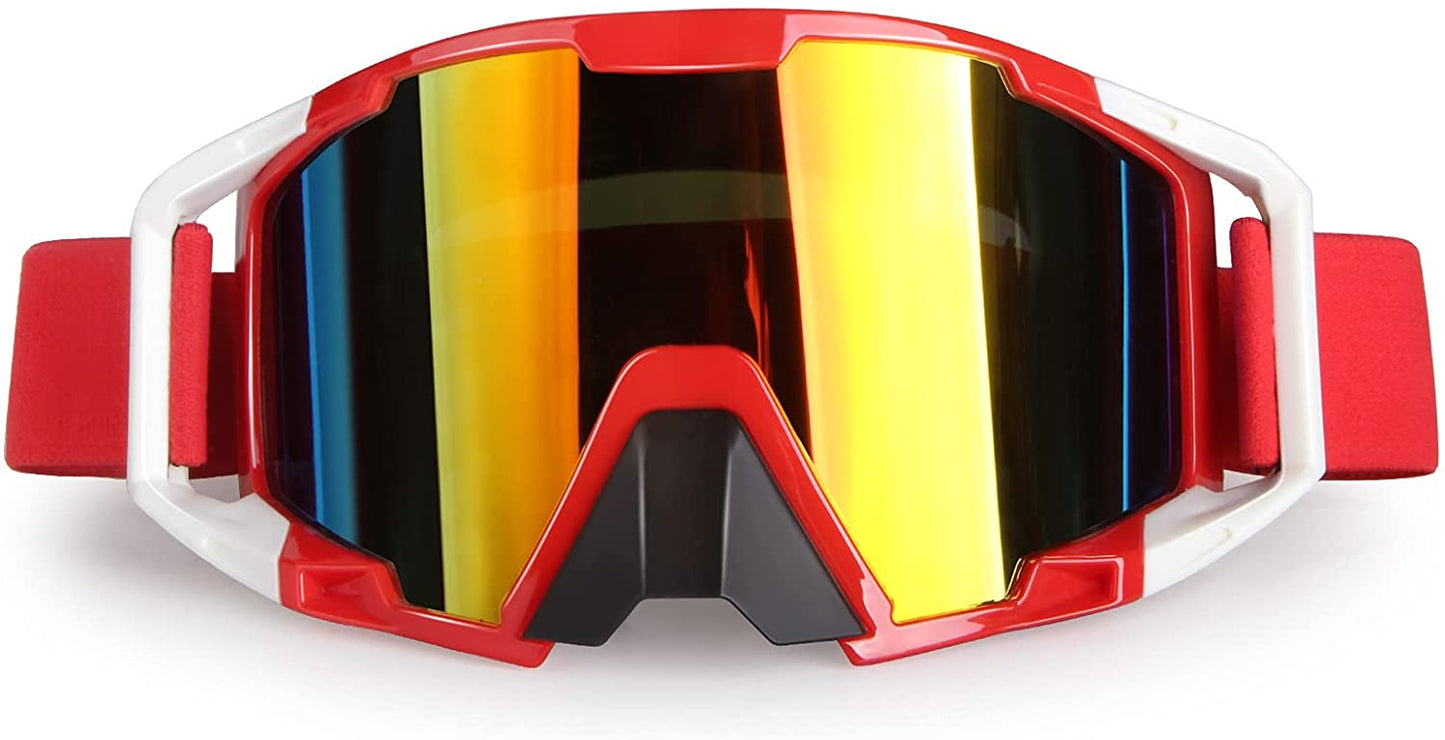 Windproof Motorcycle Goggles (Red White Frame + Color Lens)