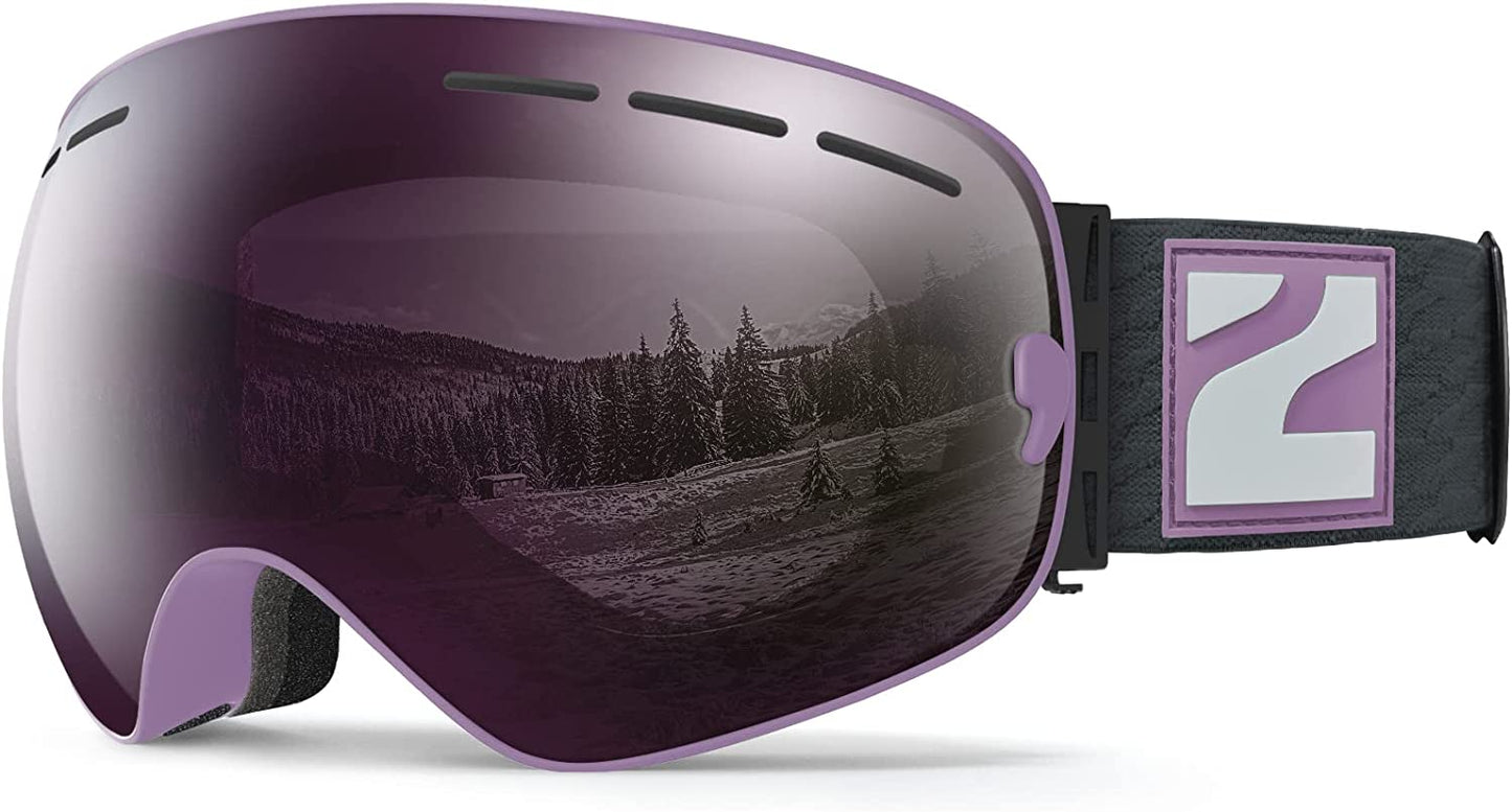 Ski Goggles, Removable Lenses, Matte Pink Champagne Purple