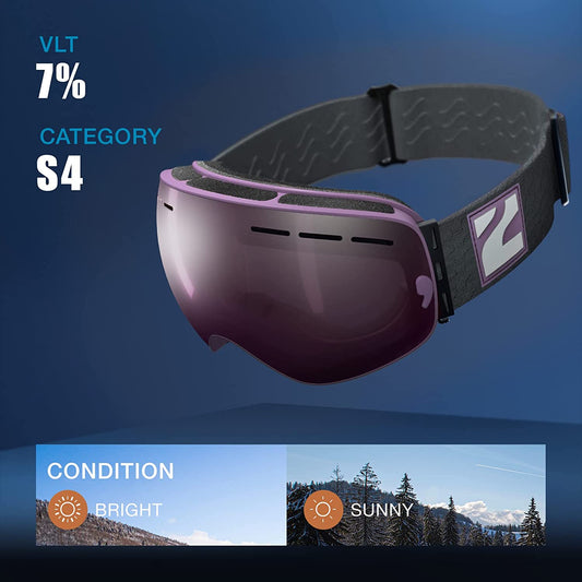 Ski Goggles, Removable Lenses, Matte Pink Champagne Purple