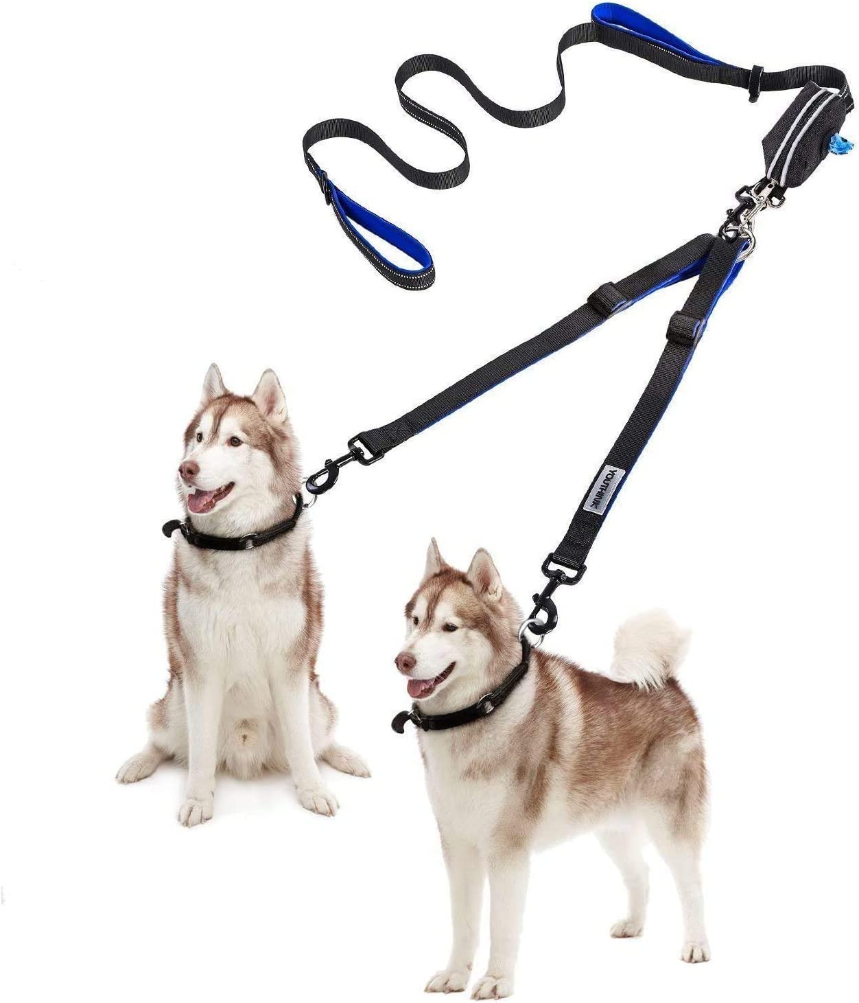 Double dog leash, comfortable double adjustable padded handles,