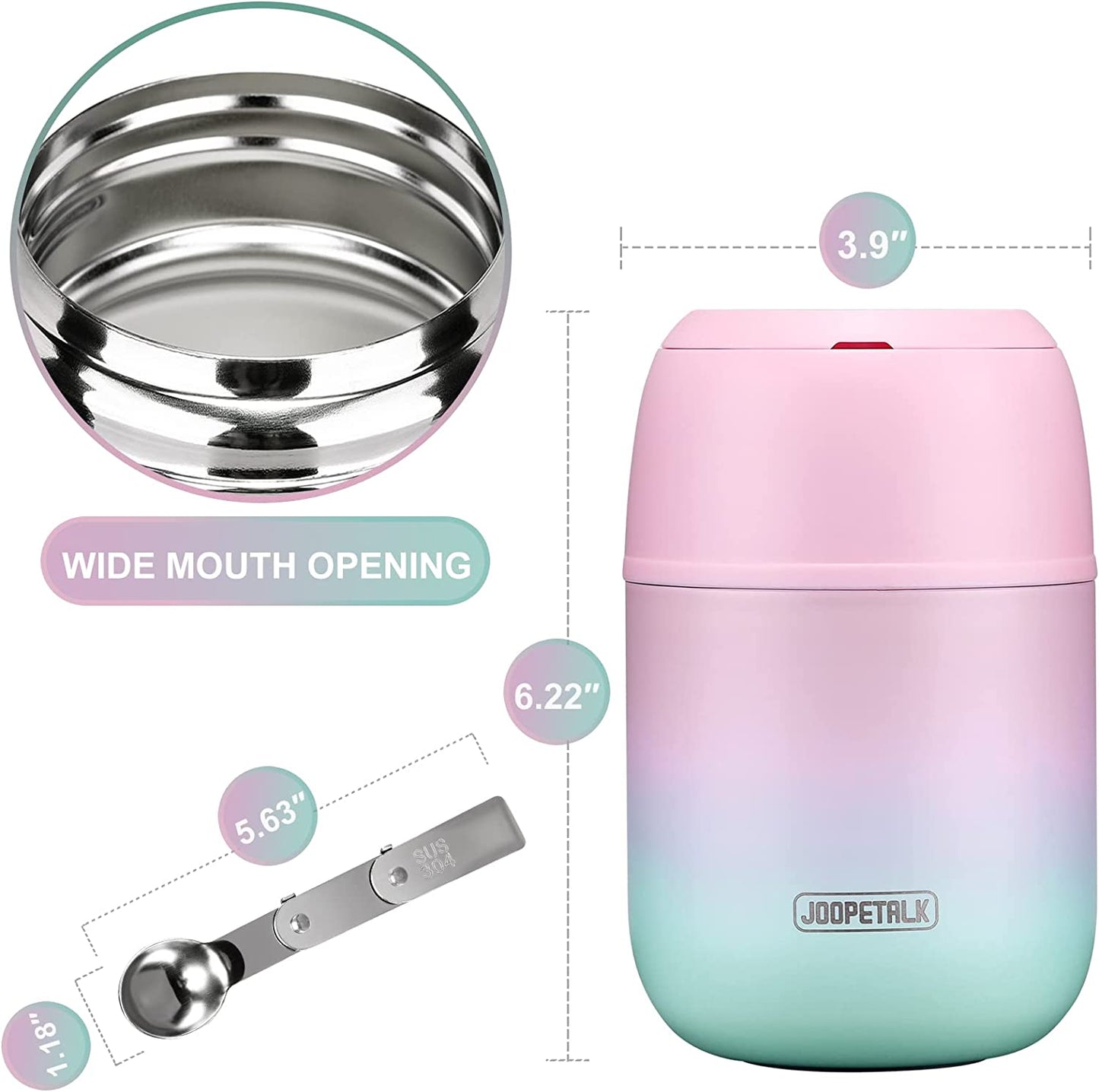 17oz Stainless Steel Wide Mouth Thermos Container, Blue-Pink