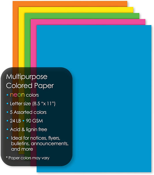 Multipurpose Neon Copy Paper, 8.5 x 11 Inches, 100 Sheets