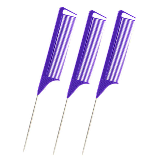 3 rat tail combs,heat resistant anti static styling comb(purple)