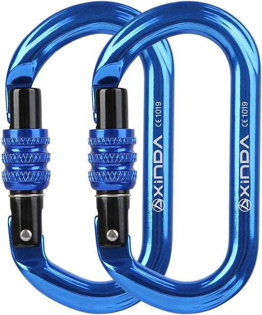 Oval Screwgate Locking Carabiner - 25KN, 2 pcs, Blue