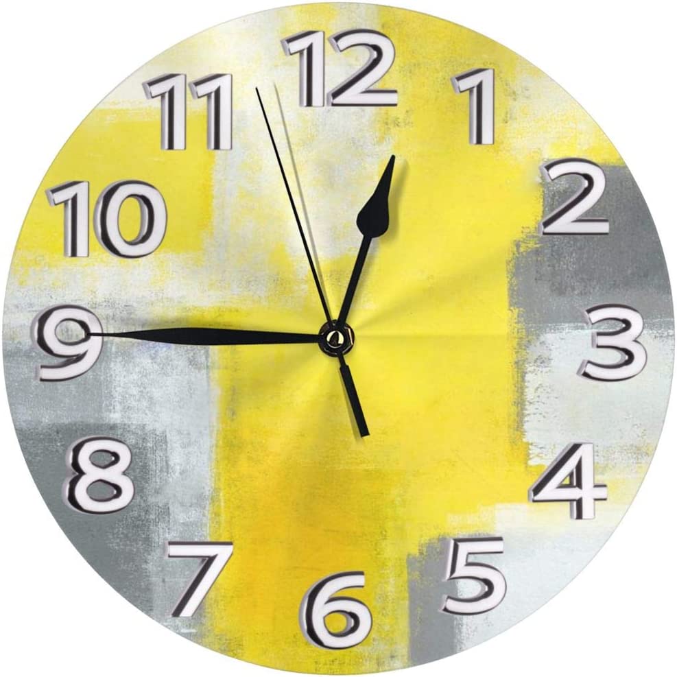 10 Inch Gray and Yellow Abstract Art Battery Operated Wall Clock