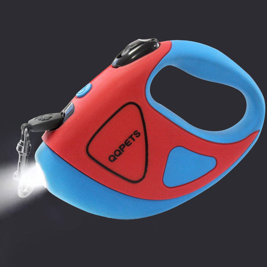 Retractable Dog Leash with LED Flashlight, up to 110 lbs, Red