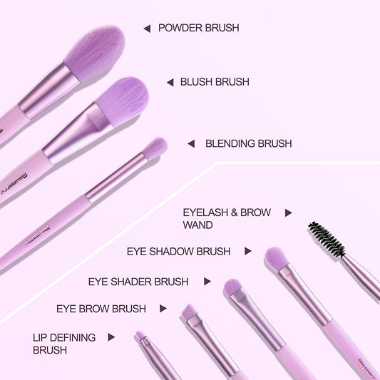 kit of 8 pink makeup brushes