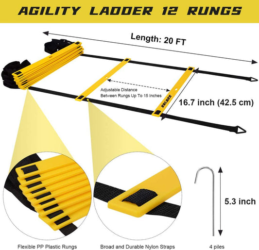 Ladder Speed Training Set - 12 20ft Rungs and 10 Disc Cones