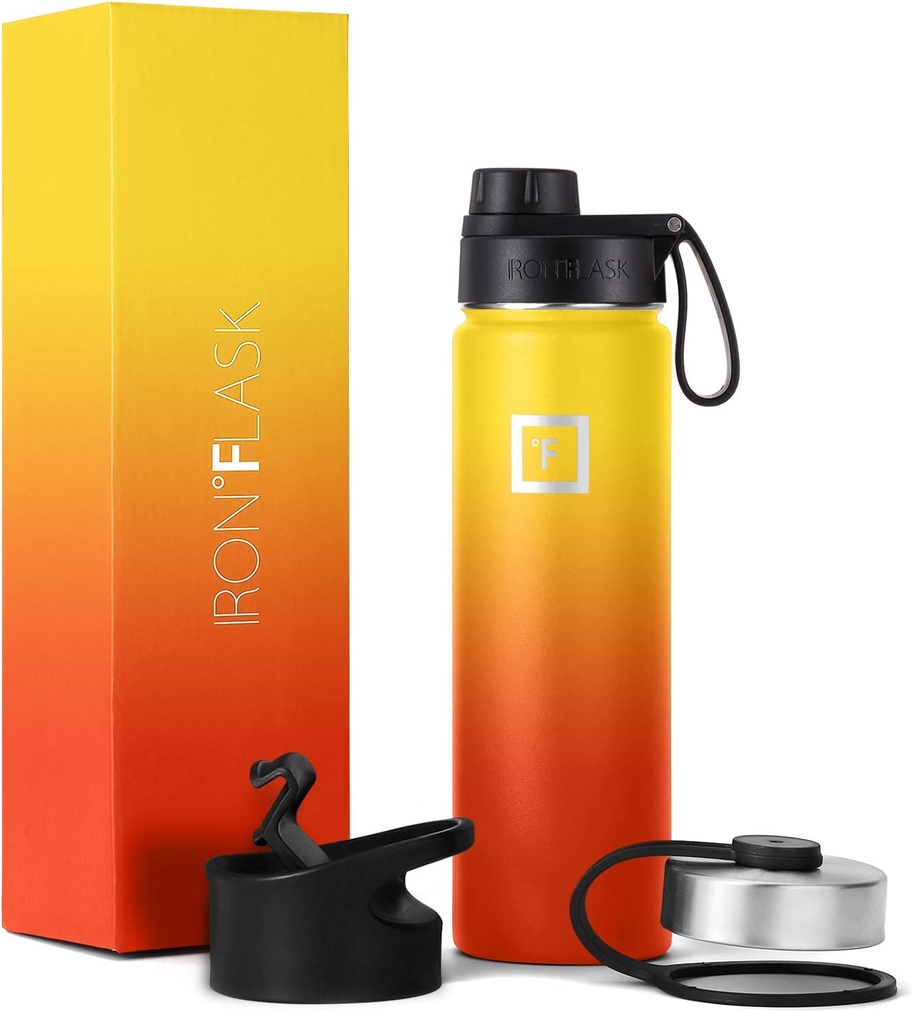 Sports water bottle 22 oz, 3 lids stainless steel, Fire